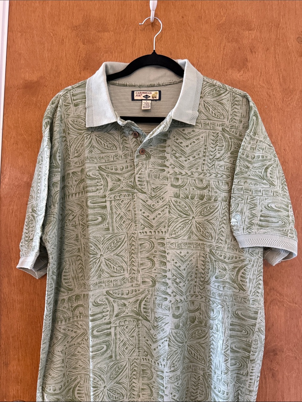 Caribbean Joe Light Sage Green Patterned Polo